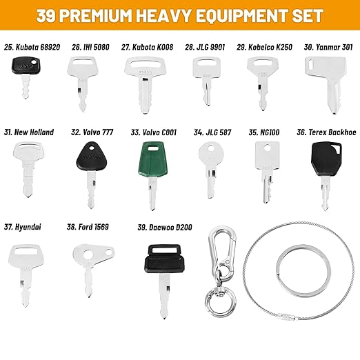 39 PCS Heavy Equipment Key Set, Construction Ignition Master Key Kit Compatible with Case Takeuchi Komatsu Hyster Kubota Cat New Holland JCB Volvo Yanmar Daewoo Ford Hitachi and More