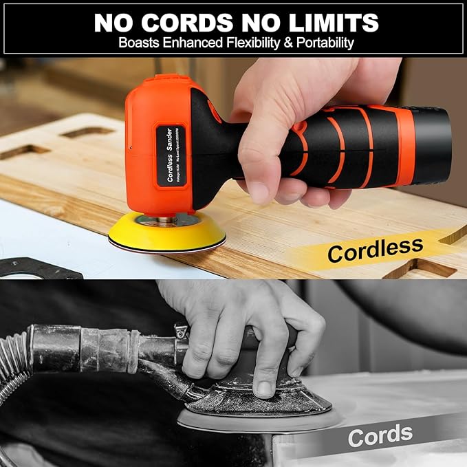 16.8V Cordless Electric Sander with 36PCS Sandpapers, 3500 RPM, 2Pcs 3.0Ah Batteries, Lightweight & Compact Design for Wood, Metal, Paint Removal, and DIY Projects