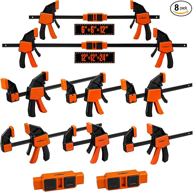 HORUSDY 8-Pack Bar Clamps for Woodworking, 12" and 6" Bar Clamps with 2-Piece Clamp Connectors, Quick-Release Wood Clamps with 150 LBS Load Limit, Trigger Clamp Set