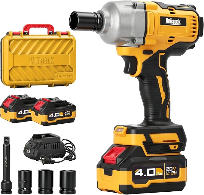 Cordless Impact Wrench, 900Ft-lbs (1200N.m) 1/2" Brushless Impact Gun with 2x 4.0Ah Battery, Fast Charger & 3 Sockets, High Torque Power Impact Driver Ideal for Car, DIY, and Truck RV/Mower (1200N.m)