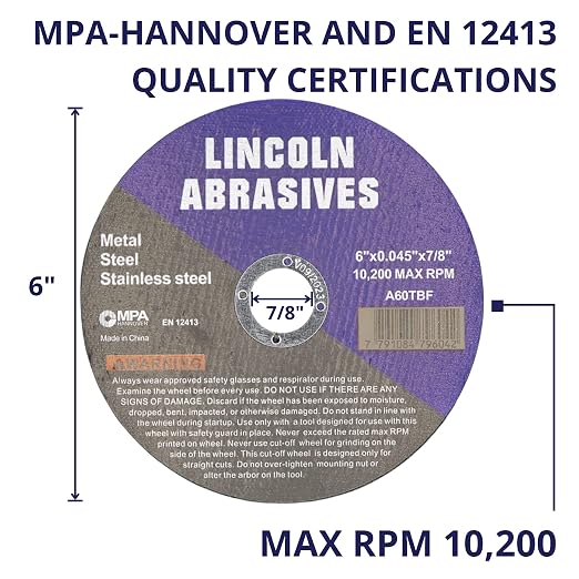 200 Pack 6" Cut-Off Wheels Lincoln Abrasives .045" Metal & Stainless Steel