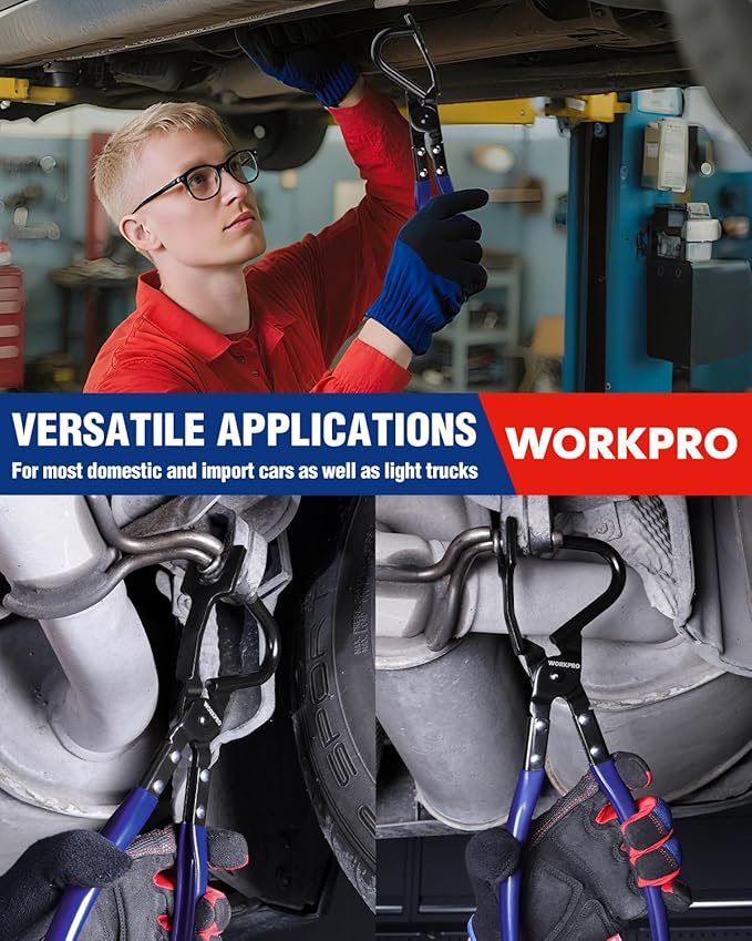 WORKPRO Exhaust Hanger Removal Tool – Heavy-Duty Exhaust Hanger Pliers for Car & Truck Rubber Exhaust Hangers Muffler Hanger, Non-Slip Grip, Compatible with Most Domestic & Imported Exhaust Systems