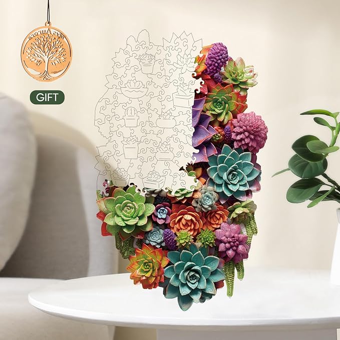 Delobil Puzzles for Adults 1000 Pieces with Puzzle Saver - Succulent Wooden Puzzle Unique Adult Jigsaw Puzzles Brain Teaser Family Game Gift 28.1'' x17.3''