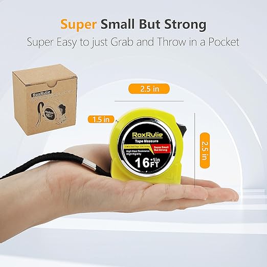 Tape Measure with Fractions 1/8, Measuring Tape 16 FT, 1 Inch/25mm Wide Blade Measurement Tape, Easy Read, Small, Local Design with Fractional Read, Great for Around The House and Carpenter