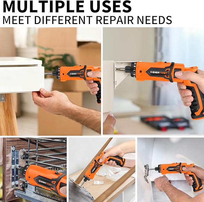 ENERTWIST Cordless Screwdriver, 8V Max 10Nm Electric Screwdriver Rechargeable Set with 82 Accessory Kit and Charger in Carrying Case, 21+1 Cluth, Dual Position Handle, LED Light, ET-CS-8