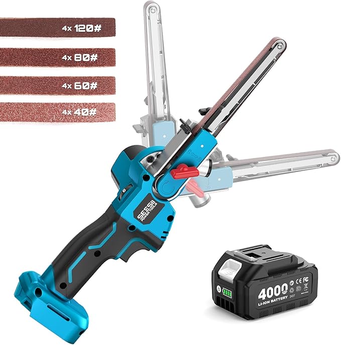 Seesii Belt Sander 1/2" x 18", 6 Speeds Max 2300FT/Min, with 1 * 4.0Ah Battery, Charger, Cordless Hand Held Belt Sander for Metal Working, Wood, Plastic, Auto Grinding
