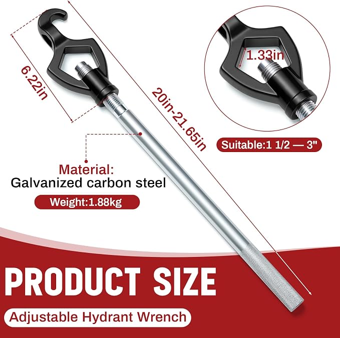 Tandefio 1 Pcs Fire Hydrant Wrench, 1-1/2" to 3", Black | Adjustable Hydrant Key for Utility Crews, Multifunctional Hydrant Wrench for Tightening Fire Nuts Tightening Water Pipes