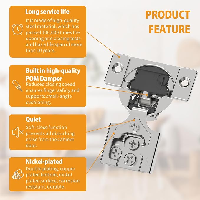 Chibery 10 Pack 3/8" Overlay 4D Soft Close Concealed Hinges for Face Frame Door, Adjustable Closing Speed, Smooth Slow Self Close Hinges, Satin Nickel, 105° Open Angle Stainless Steel Cabinet Hinges