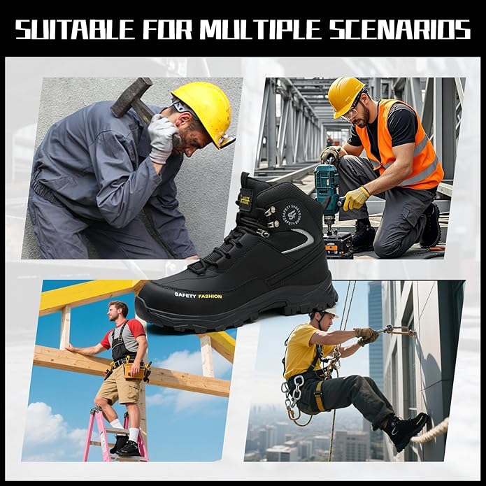 Work Boots for Men,Lightweight Breathable High Top Steel Toe Boots,Indestructible Steel Toe Shoes,Non Slip Safety Work Shoes.