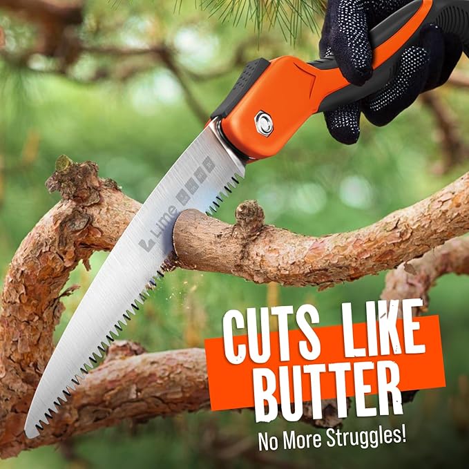 9-Inch Folding Camping Saw - Heavy Duty Pruning Saw with Triple-Cut SK5 Blade, 7 TPI Razor Teeth for Tree Trimming, Wood Cutting, Camping, Bushcraft, and Gardening Work