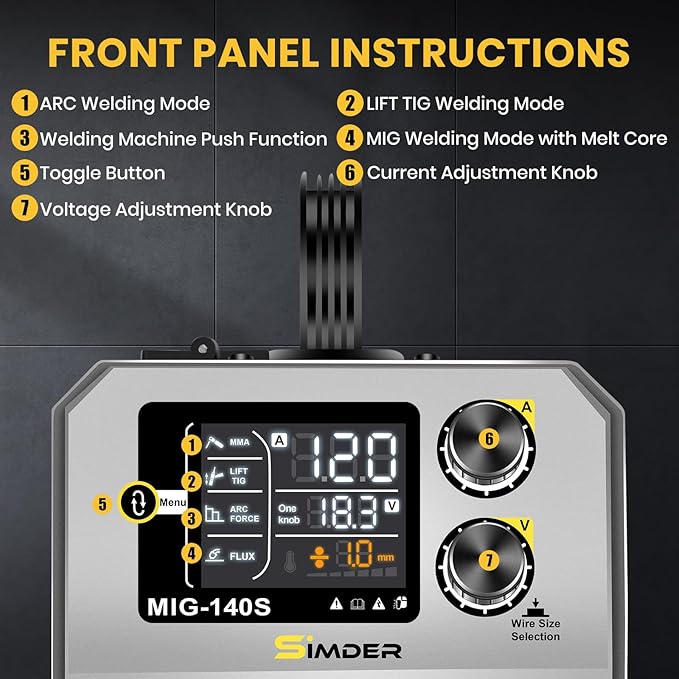 SSIMDER 140A MIG Welder Flux Core 110V 220V 3 in 1 with 1lb Wire, IGBT Inverter Multiprocess Welding Machine for DIY Beginner, Auto Repair, Home & Farm