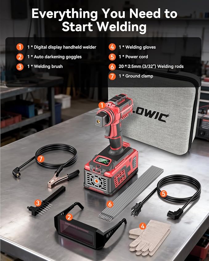 Portable Welding Machine:【2026 Upgraded】110V Handheld Welder with Balanced Design, LCD Display & 3 Modes (MMA/Hot Start/Arc Force), 200A IGBT Inverter ARC Welder Gun Fits 1/16"-1/8" Rods, Red