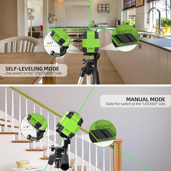 Laser Level with 40in Tripod, HUEPAR 98Ft Self Leveling Laser Level Green Line Laser Cross Line Laser Leveler Tool for Picture Hanging, Home Renovation, Indoor Project, Battery&Carrying Bag Included