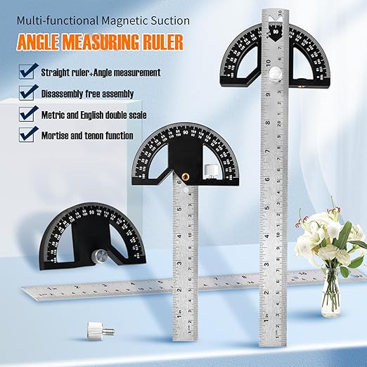 Protractor Angle Finder Carpenter Square Adjustable Aluminum Protractor Square and Angle Gauge for Carpenters & Woodworking Hobbyists with 0-180 Degrees Measuring Tool (8inch)