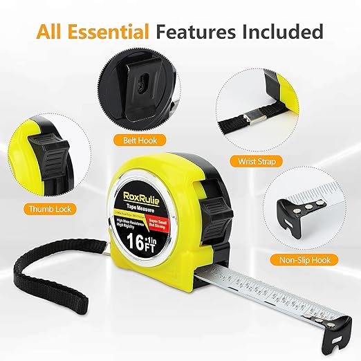 Tape Measure with Fractions 1/8, Measuring Tape 16 FT, 1 Inch/25mm Wide Blade Measurement Tape, Easy Read, Small, Local Design with Fractional Read, Great for Around The House and Carpenter