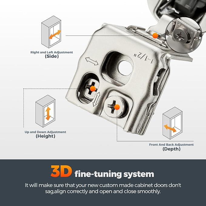 16 Pack (8 Pairs) 1-1/2" Overlay Soft Close Cabinet Hinges, Satin Nickel Stainless Steel Concealed Hinges with 3D Self-Closing for Face Frame Doors & Kitchens