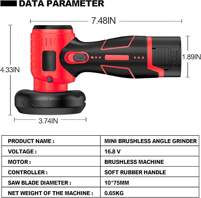 ZFULVO Brushless Cordless Angle Grinder Kit, 19500rpm Mini Electric Angle Grinding Tool with 2x16.8V 2000mAh Battery and 6-Cutting Discs, Grinder Handheld Cutter for Metal Wood