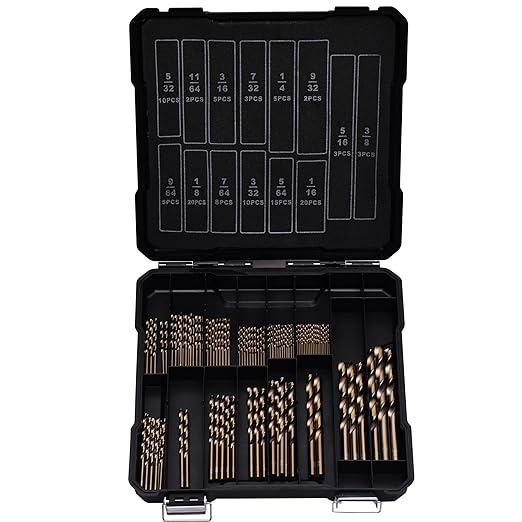 Cobalt Drill Bit Set for Hardened Metal and Stainless Steel, 111Pcs M35 High Speed Steel Twist Jobber Metal Drill Bits 1/16"-3/8", with Plastic Index Storage Case