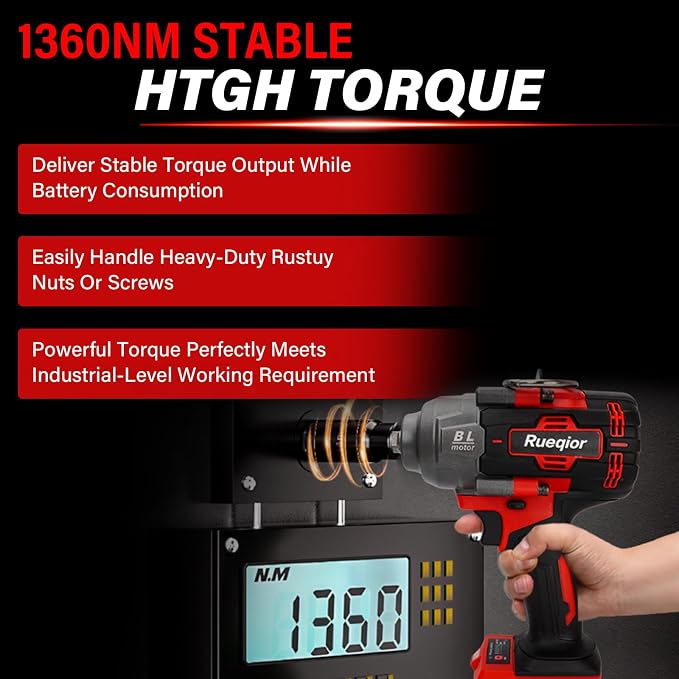 Cordless Impact Wrench 1/2" Compatible with Milwaukee 18V Battery, Impact Wrench 1000FT-LBS(1360N.m) High Torque Brushless Electric Impact Power Impact Driver for Car, Truck(No Battery)