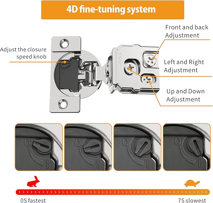 Chibery 60 Pack 1-5/16" Overlay 4D Soft Close Concealed Hinges for Face Frame Door, Adjustable Closing Speed, Smooth Slow Self Close Hinges, Satin Nickel, 105° Open Angle Stainless Steel Cabinet Hinge