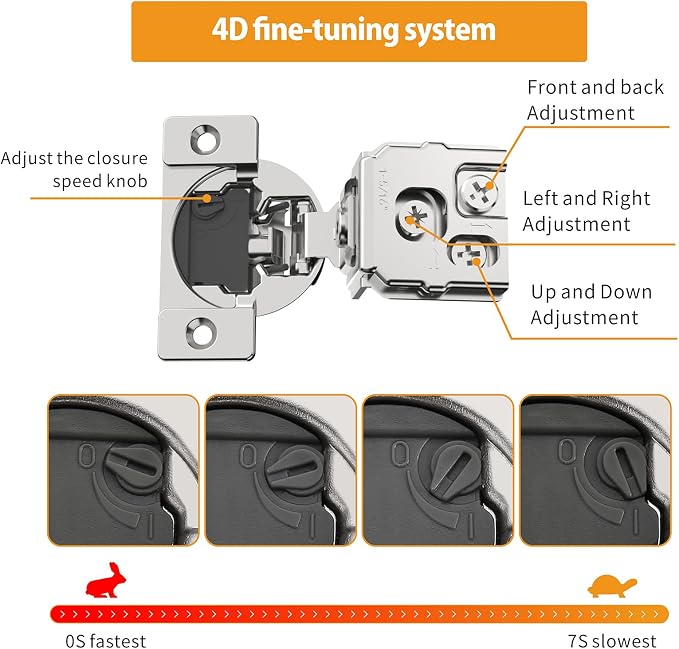Chibery 10 Pack 1-5/16" Overlay 4D Soft Close Concealed Hinges for Face Frame Door, Adjustable Closing Speed, Smooth Slow Self Close Hinges, Satin Nickel, 105° Open Angle Stainless Steel Cabinet Hinge