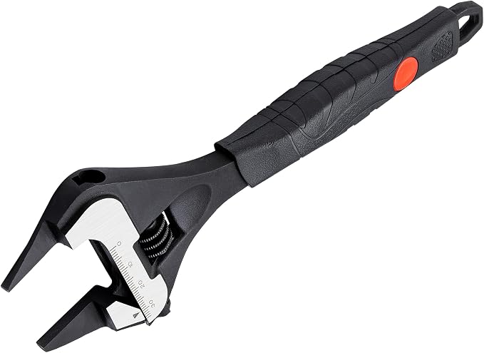MAXPOWER 8-inch Slim Jaw Adjustable Wrench, Wide Jaw Opening Adjustable Wrench, Dual Scale with Metric and SAE Plumbing Wrenches, Soft Grip Handle