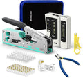 VCELINK RJ45 Crimp Tool Kit for CAT7/6A/6/5E/5, Upgraded Network Tool Set with an Ethernet Crimper, 50 RJ45 Connectors & Boots, Cable Tester, Wire Stripper and Cutter in a Cloth Bag, Green