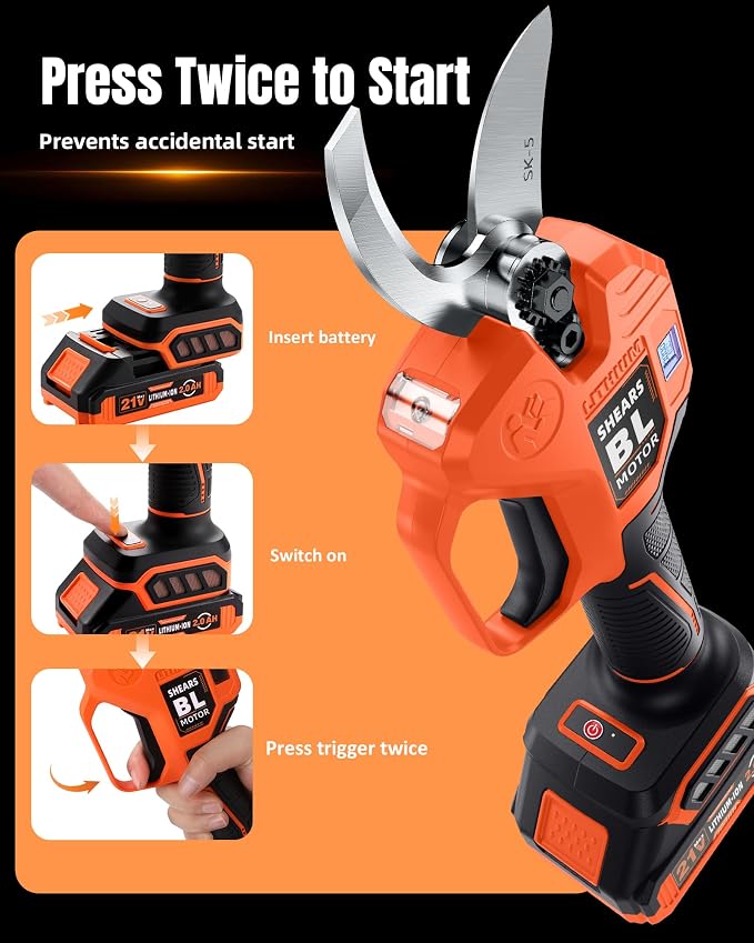 VOTREK® Electric Pruning Shears Cordless with 2 Batteries, [1.6'' Cutting Diameter] Professional Power Pruner, Garden Scissors for Tree Trimming Branch Cutter [SK5 Blades] [Brushless] [LCD Display]