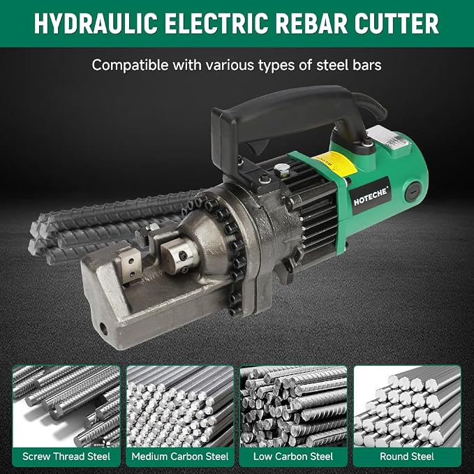 Hoteche 7/8-Inch Electric Hydraulic Rebar Cutter – 1350W Portable Steel Bar Cutting Machine, 20-Ton Pressure, 3.5s Fast Cut, 120V Corded Electric Rebar Cutting Tool for 4-22mm Steel Rods