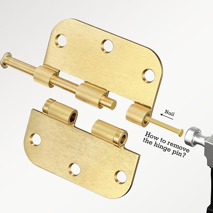 24 Pack Ball Bearing Door Hinges Satin Brass 3.5 Inch 5/8"Radius Rounded Squeak Free Interior 3-1/2"Flat Iron Bifold Standard Office Bedroom Indoor for Doors 3 ½" Hardware Home House Decor Essentials