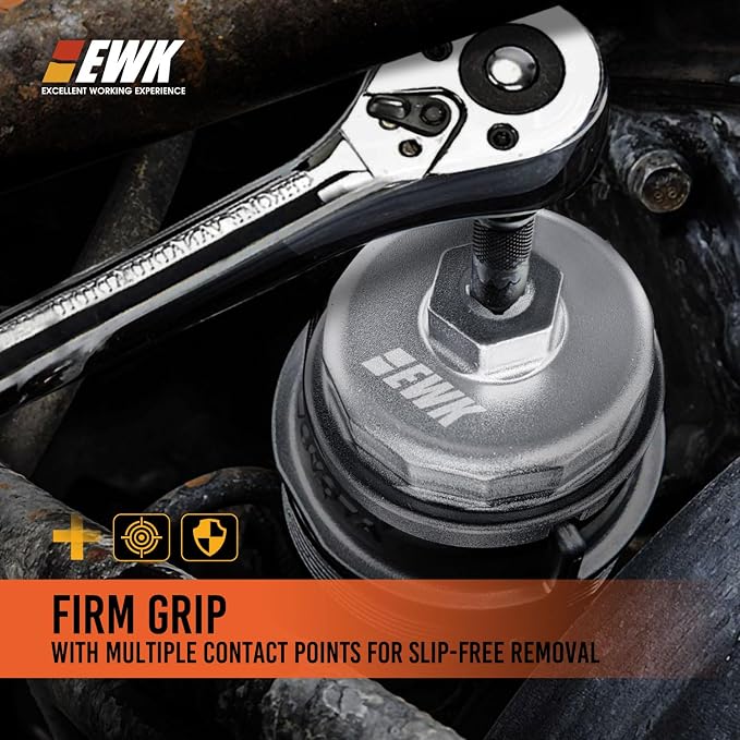 EWK 64.5mm 14 Flute Oil Filter Wrench with 4-Slot Grip, Forged Aluminum Removal Tool for Toyota Camry, Tundra, Tacoma, Lexus 2.0L - 5.7L Engines