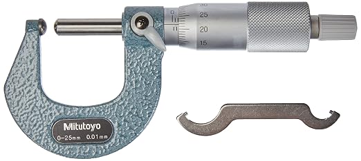 Mitutoyo 115-215 Spherical Face Micrometer, Ratchet Stop, 0-25mm Range, 0.01mm Graduation, +/-0.003mm Accuracy, Spherical Spindle | Ratchet Stop, 0.01mm Graduation, +/-0.003mm Accuracy, Spherical Spindle