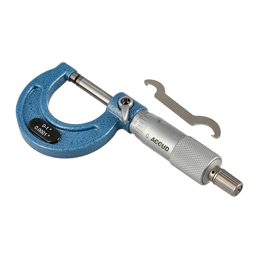 Outside Micrometer 0-1" Measuring Range, 0.0001" Graduation, Ultra-Precision Machinist Tool, Carbide Tips, Vernier Scale, Ratchet Stop, Includes Case