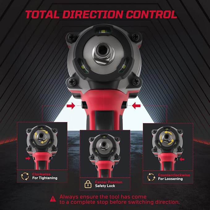 Cordless Impact Wrench1/2 Inch, 600N. M/450Ft-lbs Power Impact Gun Kit, High Torque Electric Impact Driver for Car RV Tire,LED Light,4.0Ah Battery,Car/DIY Furniture/Home,Power tools,Red Toolbox