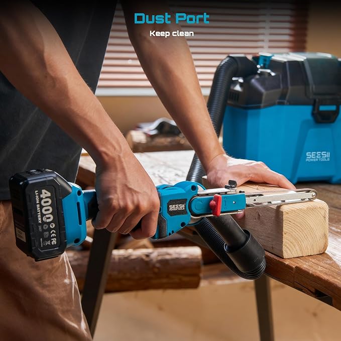 Seesii Belt Sander 1/2" x 18", 6 Speeds Max 2300FT/Min, with 1 * 4.0Ah Battery, Charger, Cordless Hand Held Belt Sander for Metal Working, Wood, Plastic, Auto Grinding