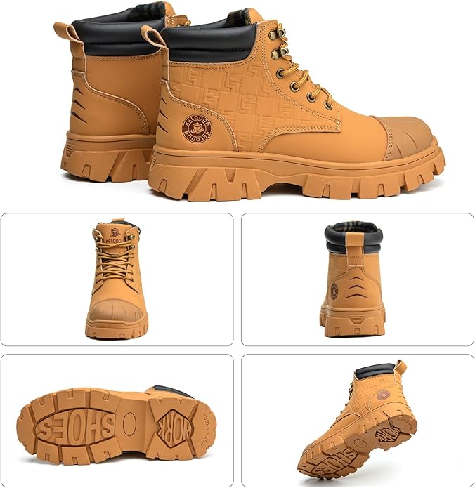 KELODON Waterproof Steel Toe Boots For Men 6 Inch Leather Steel Toe Shoes Non Slip Resistant Safety Work Boots Indestructible Lightweight Construction Boot