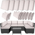 14 Piece Outdoor Furniture Replacement Cushions, Cover+Filling, 25.6" x 25.6" x 4" Foam Waterproof Outdoor Sofa Cushion Sets, Fit Wicker Rattan Sectional Conversation Set,Cream+Black Piping