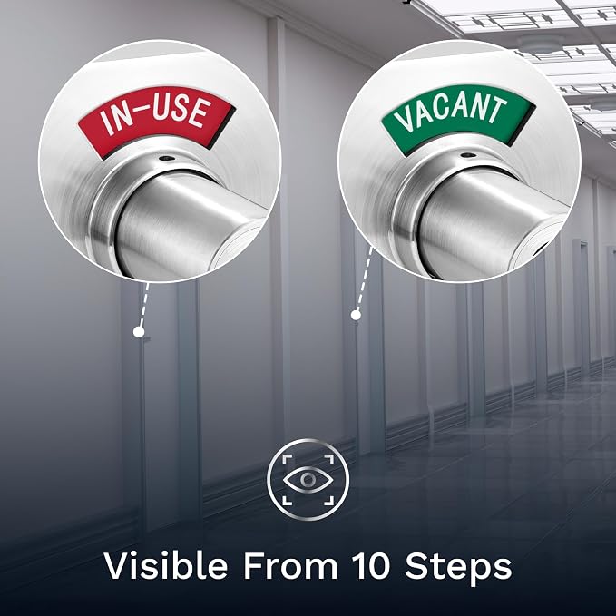 VIZILOK ADA Compliant, Single Egress Indicator Privacy Lock with Keys, C5FE-R Durable ANSI Grade 2 Comp Commercial RightHanded Non Reversible in-Use or Vacant Push Button Lever - Satin Chrome