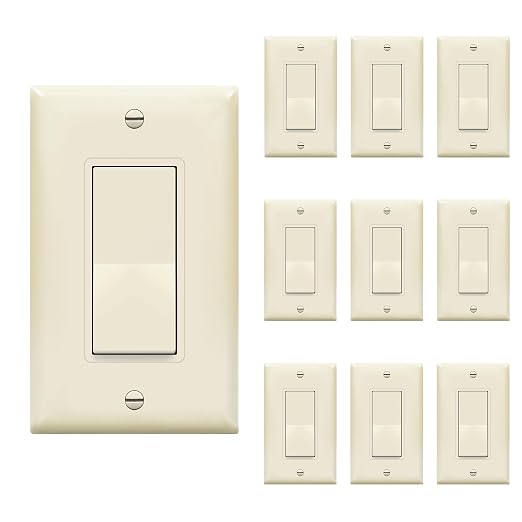 ENERLITES 3-Way Decorator Paddle Rocker Light Switch with Wall Plate, Gloss Finish, Single Pole or Three Way, 3 Wire, Grounding Screw, 15A 120V/277V, UL Listed, 93150-LAWP, Light Almond (10 Pack)