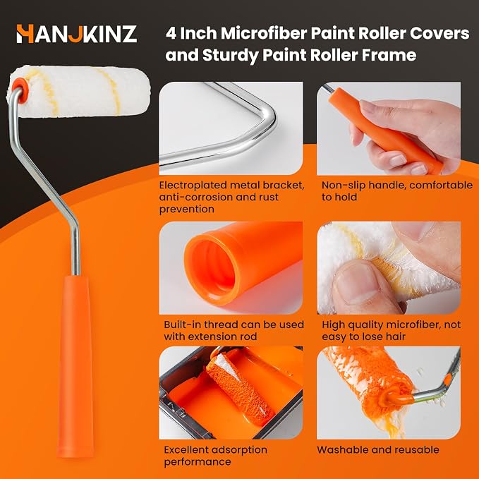 Microfiber Paint Roller 4 Inch, 40 Pack Mini Paint Roller Covers, Small Paint Rollers for House Painting with Paint Roller Frame, Wall Painting Tool