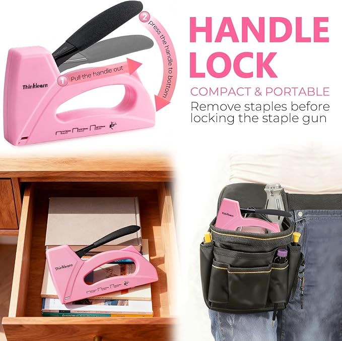 Pink Staple Gun for Crafting Projects, Light Duty Staple Gun for Wood with 1600pcs JT21 Staples 1/4, 5/16, 3/8 inch, Fabric Stapler Gun for Crafts, Bulletin Board Stapler for Teachers