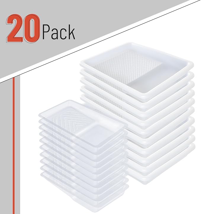 Bates- Paint Tray Liner, 4" and 9", 20 Pack, Clear 4" and White 9", Plastic Disposable Paint Tray for Painting Walls