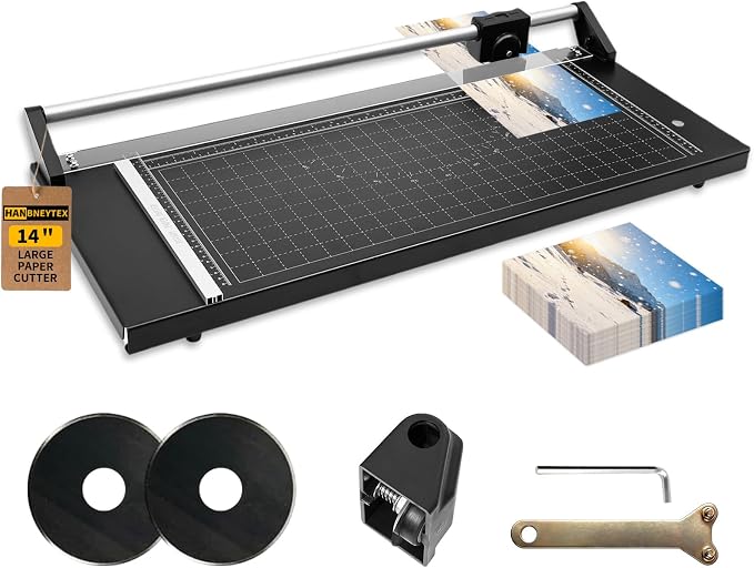 14 Inch Manual Precision Rotary Paper Trimmer,Heavy Duty Rolling Cutter Tool,Professional Rolling Trimmer for Cutting Photo Paper, Card Stock, Office Paper