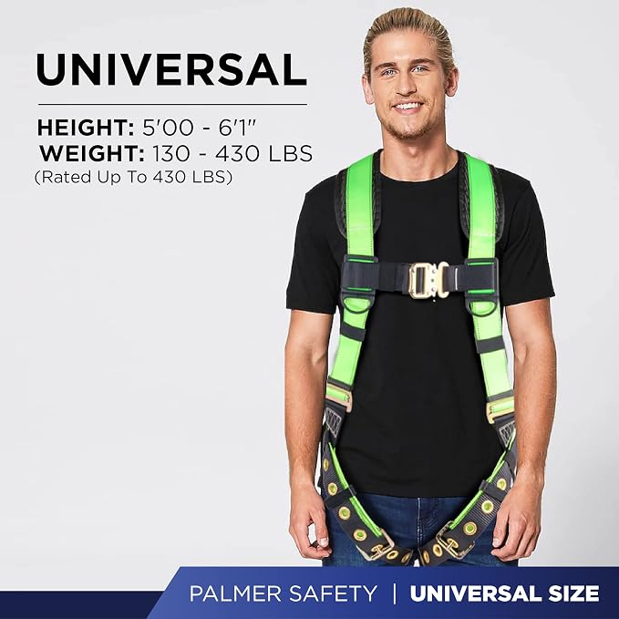 Full Body Harness with 5 Point Adjustment, Dorsal D-ring, Grommet Legs, Two Side D Rings, and Fall Indicators
