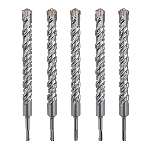 5 Pack 3/8 inch X 8.26 inch SDS Plus Rotary Hammer Drill Bit, Concrete Drill Bit for Concrete, Brick, Cement and Stone, 8.26 inch Length (8.26" Length, 3/8" Diameter)