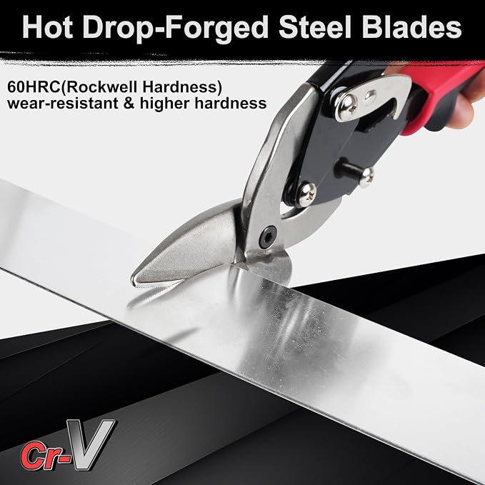 Aviation Tin Snips Set, Straight Heavy Duty Left Tin Cutting Shears, 1 Piece Metal Cutters With Comfort Grips and Safety Latch