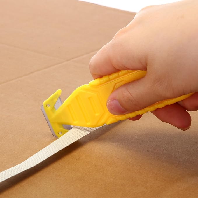 Therwen Safety Box Cutter Knife of Stainless Steel Concealed Blade Package Opener with Tape Splitter for Carton Cardboard Wrap Letter Work Bag Straps Film Utility Tool(Yellow,30 Pcs)