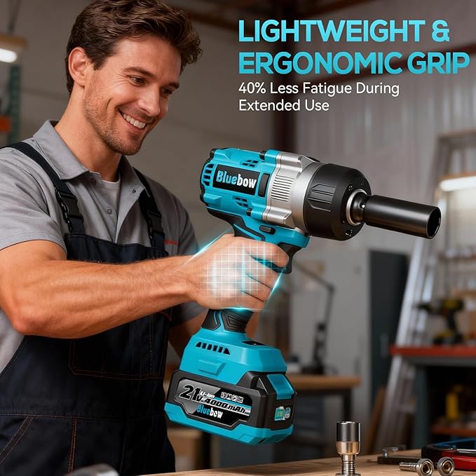 1/2 Inch Cordless Impact Wrench, 900 Ft-lbs (1200 N·m) High Torque Brushless Impact Driver Gun, 2300 RPM, 2×4.0 Ah Batteries, LED Light, 4 Sockets, Variable Speed Power Tool for Car & Tire Removal