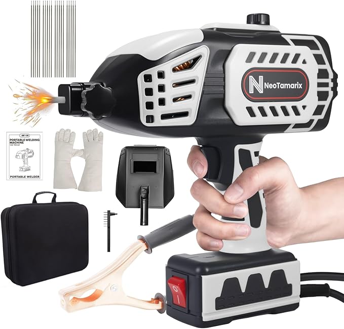 Handheld Welder Machine 110V, NeoTamarix 20-150A IGBT Inverter Portable Welder Gun with 5 Variable Current Adjustment & 20PCS Rods, Portable ARC Welding Gun Fits for 1/16"-1/8" Rods