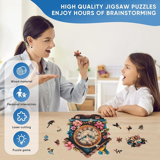 Pikoqunc Puzzles for Adults, Pink Clock House 500 Pieces Jigsaw Puzzle, Unique Shaped Wooden Puzzles, Fun Family Game, for Women, Friends & Family 15.4'' x 17.7''